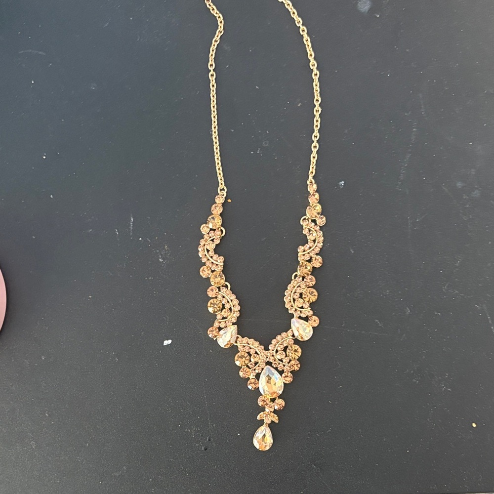 Gold Crystal Drop Statement Necklace - Women Jewelry